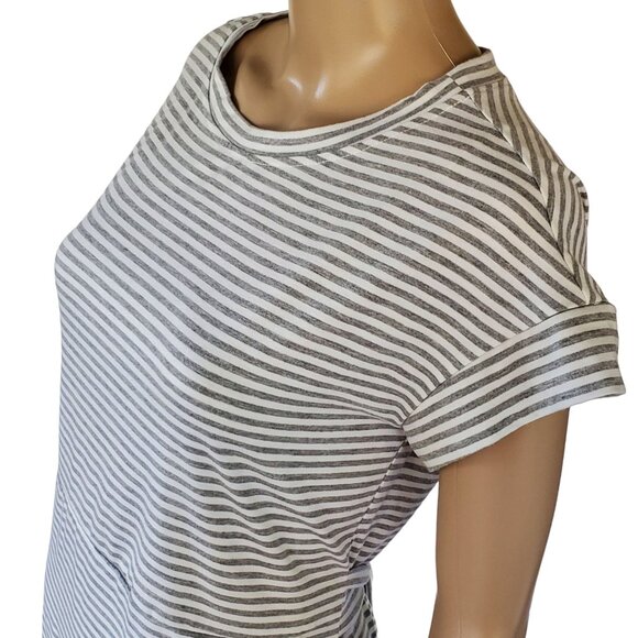 Fashion Sheath Dress Gray & White Striped Soft Casual T Shirt Tie Back Pockets - Picture 6 of 11